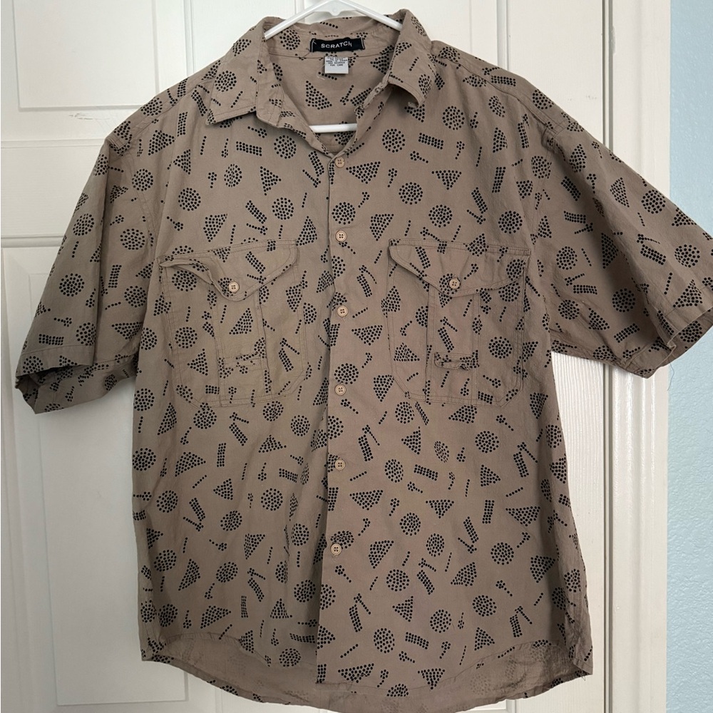 Tan Geometric Button Up Shirt